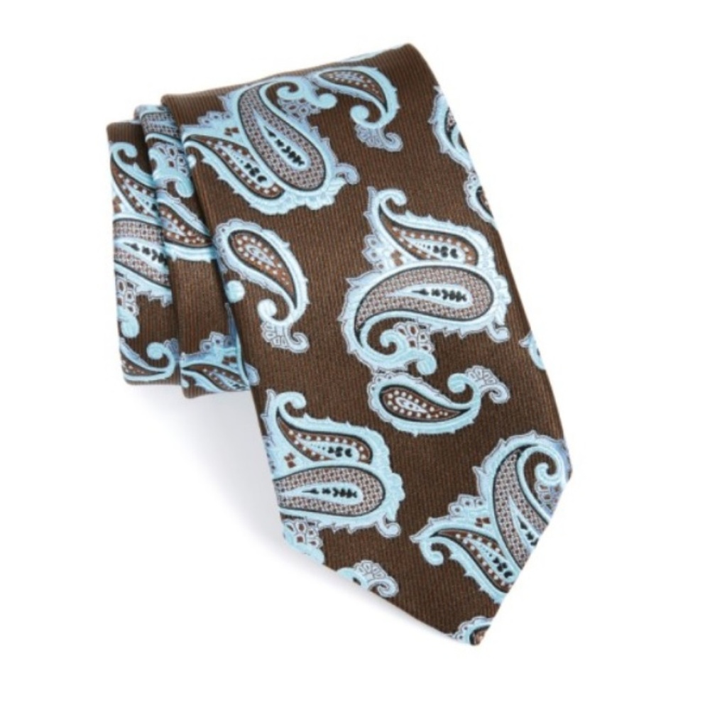 Zegna 100% Silk Brown Paisley Tie Made In Italy